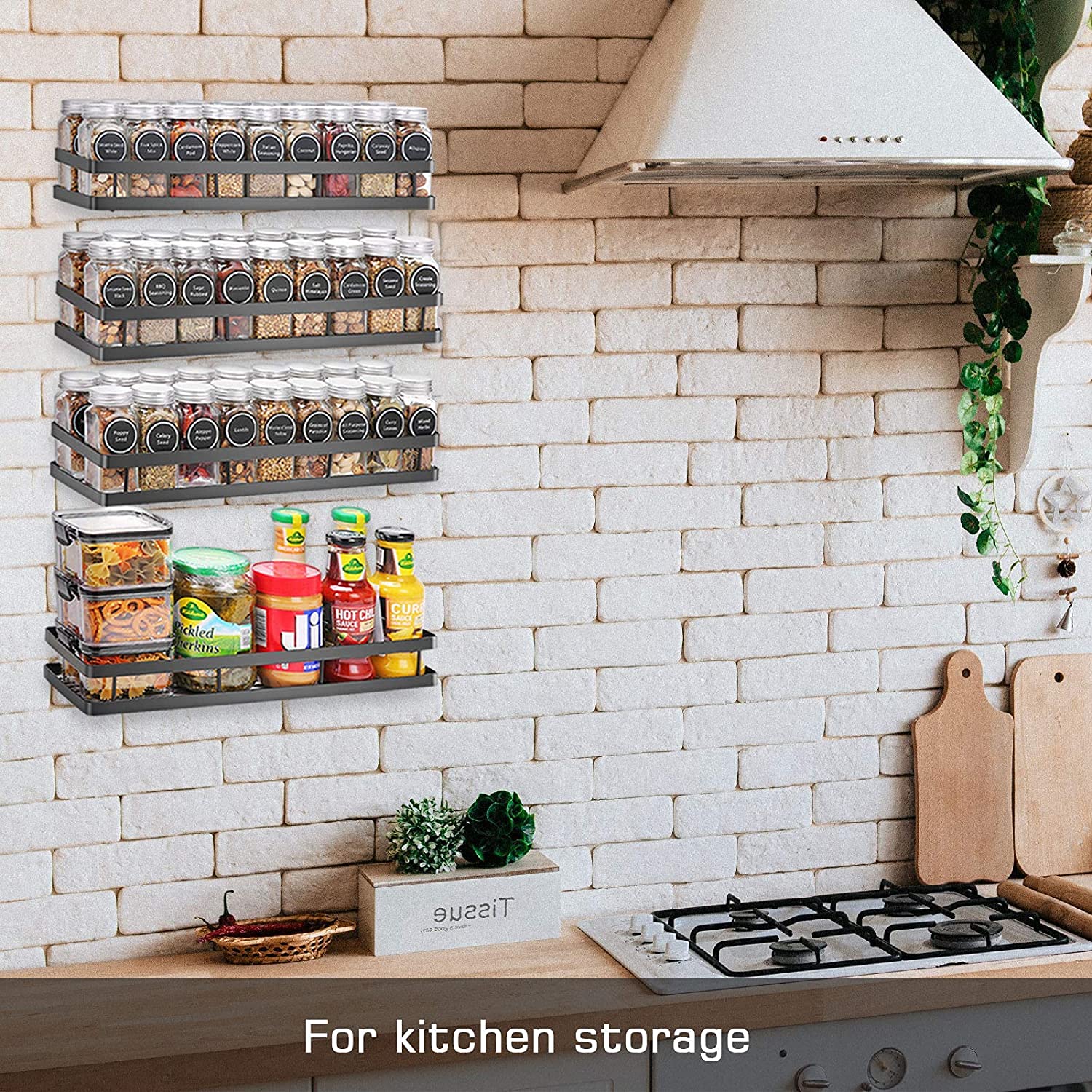 Spice Rack Organizer Wall Mounted 2 Pack, Floating Shelves Storage for Pantry Cabinet Door, Sturdy Hanging Organizer for Kitchen, Bathroom, Black
