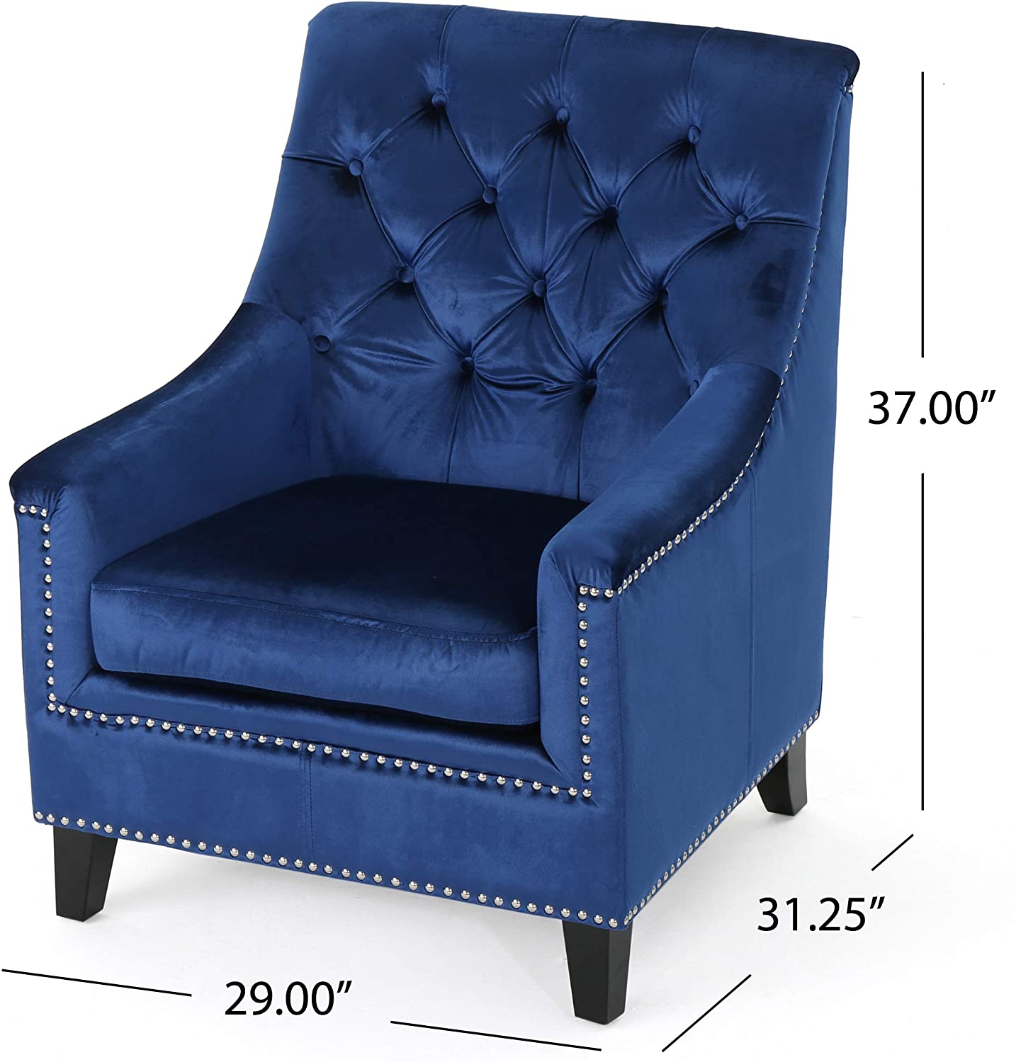 Tufted Back New Velvet Club Chair (Navy Blue