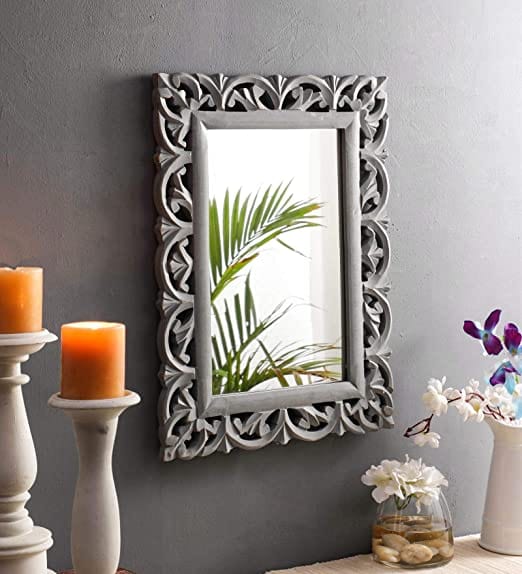 Wood Vintage Antique Style Home Decorative Wall Mirror, 50 X 37 1.5 cm (Grey) (TUS-MR-42) Round, Framed