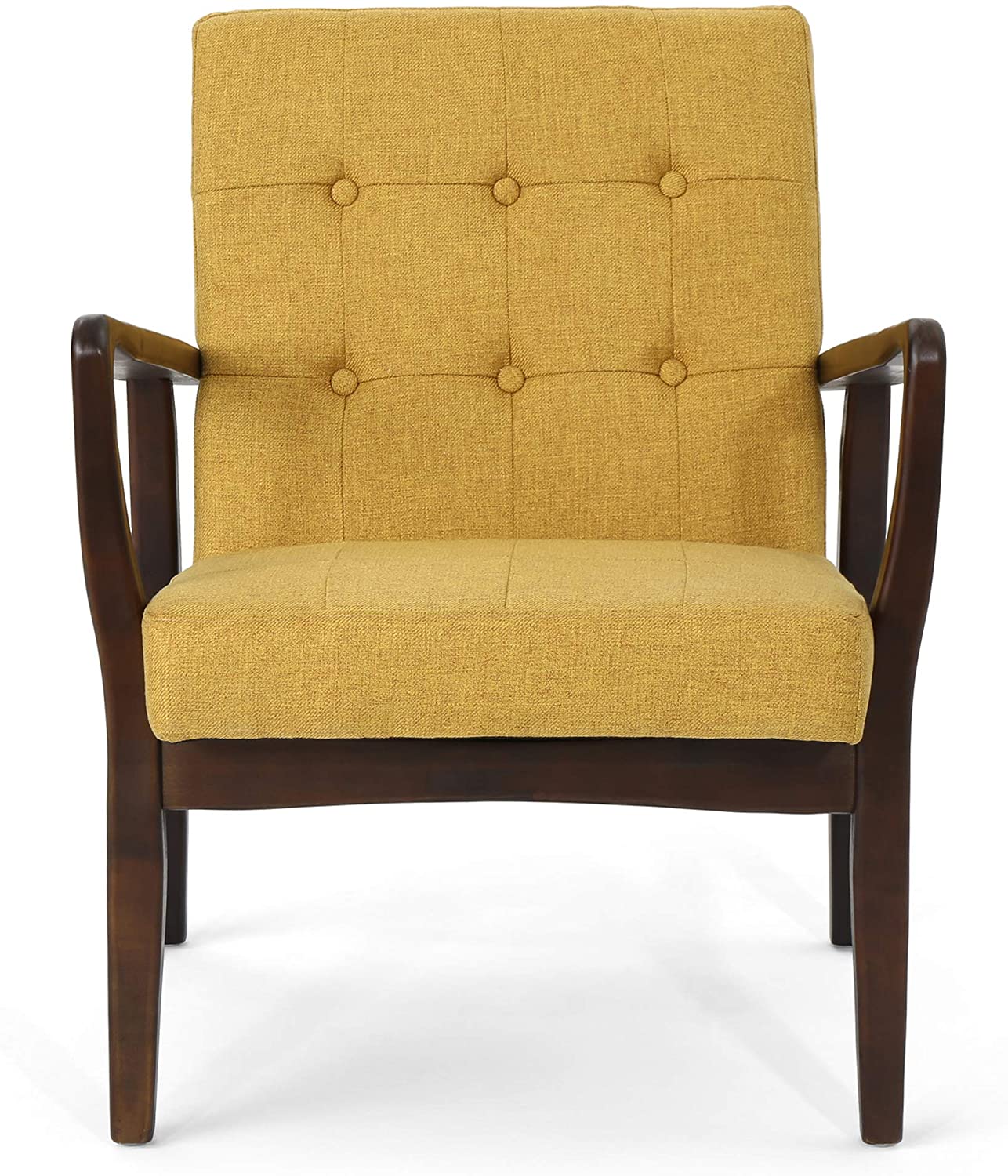 Conrad Fabric Mid-Century Birch Club Chair, Wasabi and Dark Espresso, Mustard
