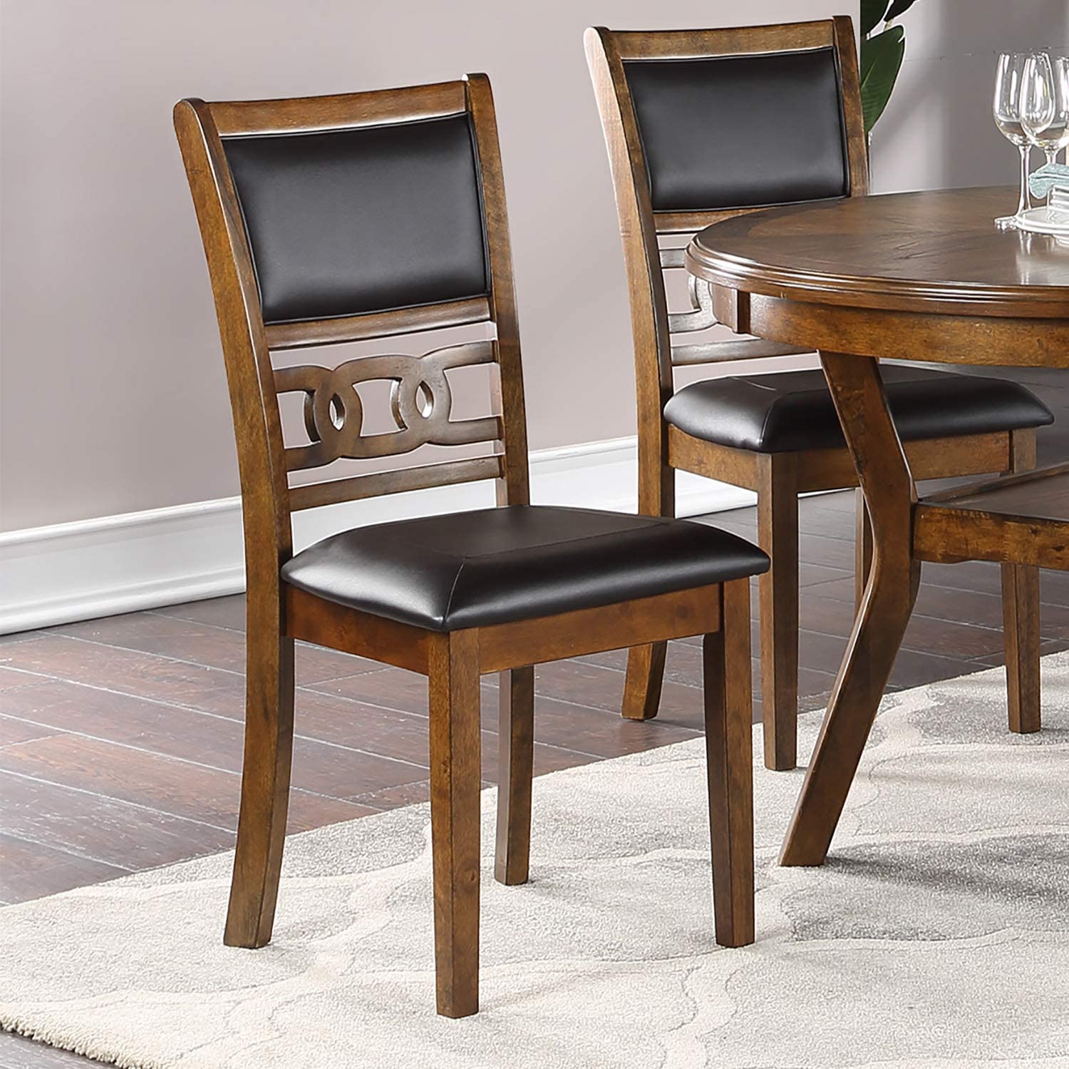 Wooden and  Leather Dining Chairs, ( Set of 2 ) Brown