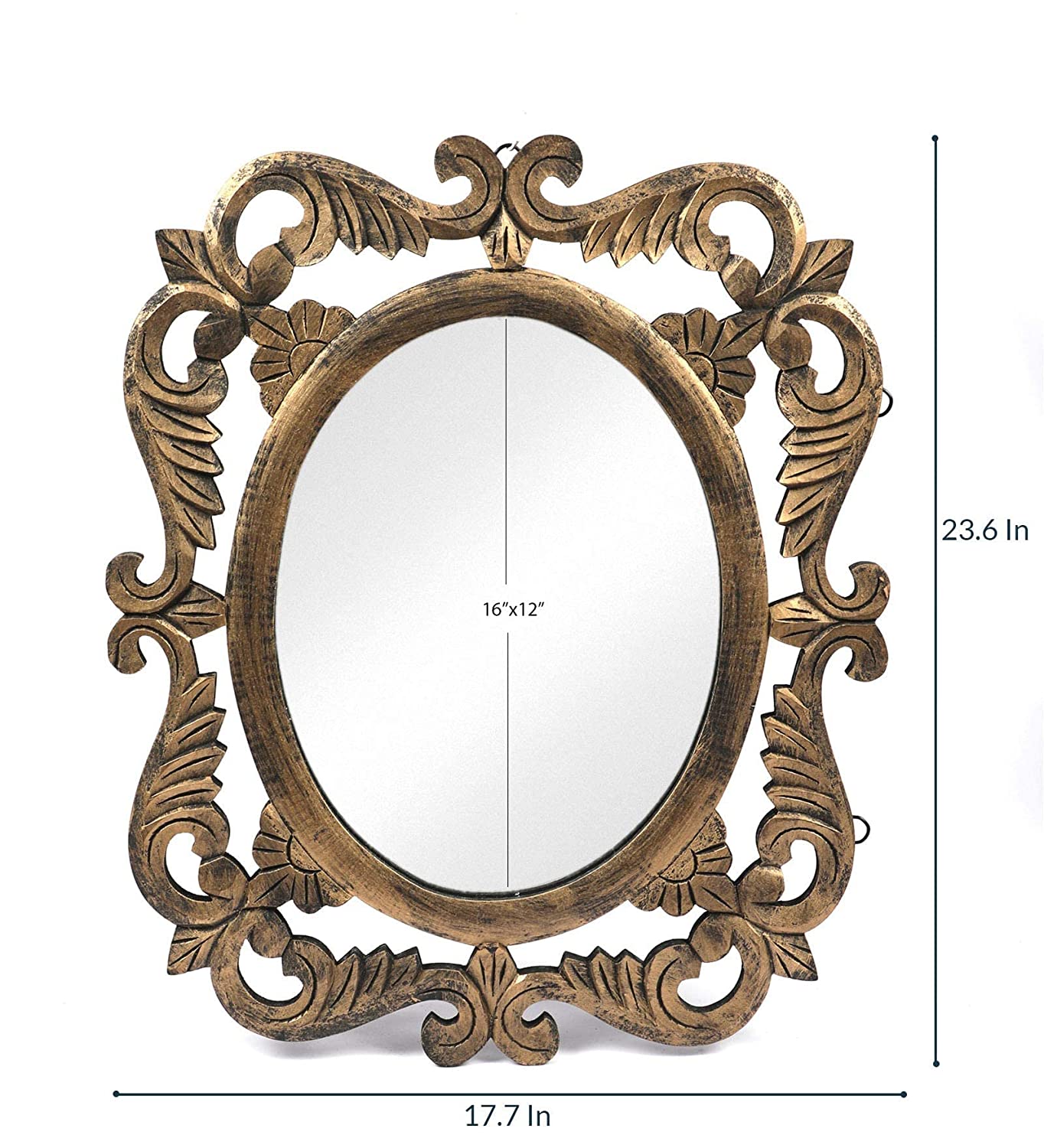 Handcrafted Wooden Wall Mirror for Home Décor (50 cm x 2 cm x 60 cm, Gold)