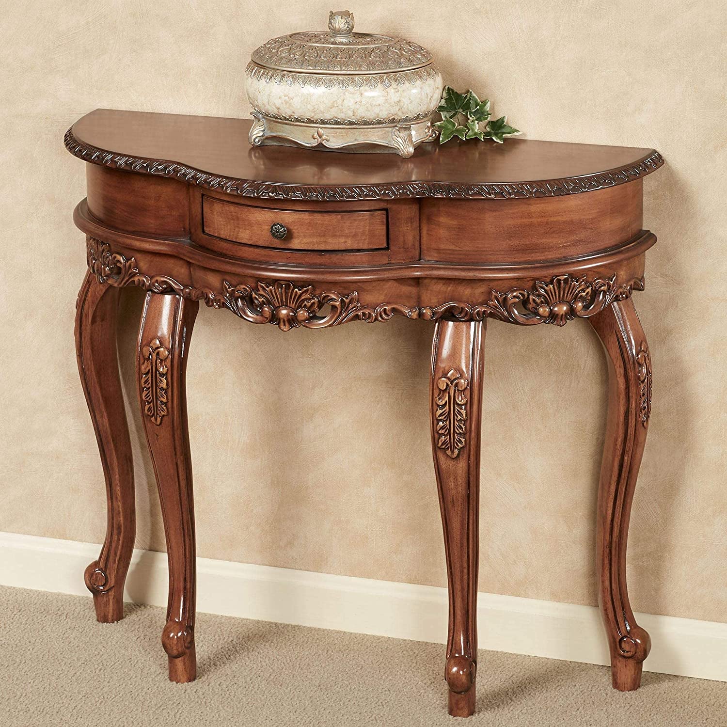 Natural Cherry Classic Wooden Console Table -Victorian Style - Decorative Regal Furniture - Half Circle Moon Shape