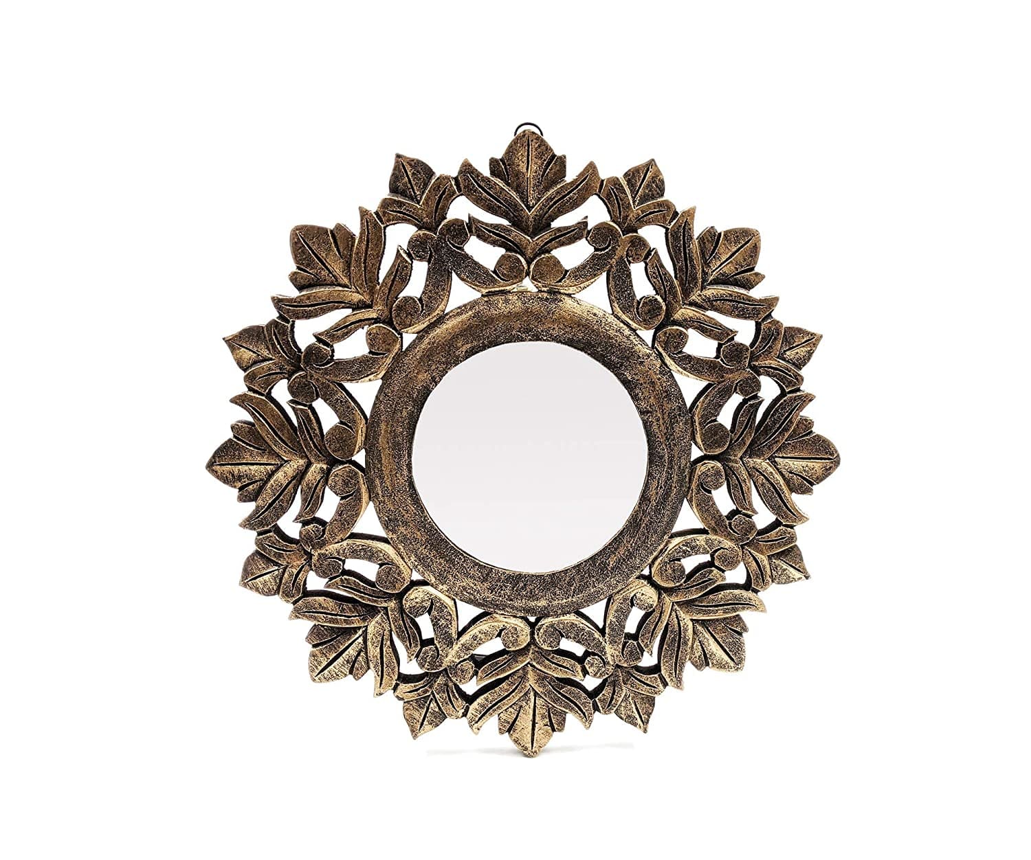 Handcrafted Wood Wall Mirror (40 cm x 40 cm x 2 cm, ‎Black Gold)