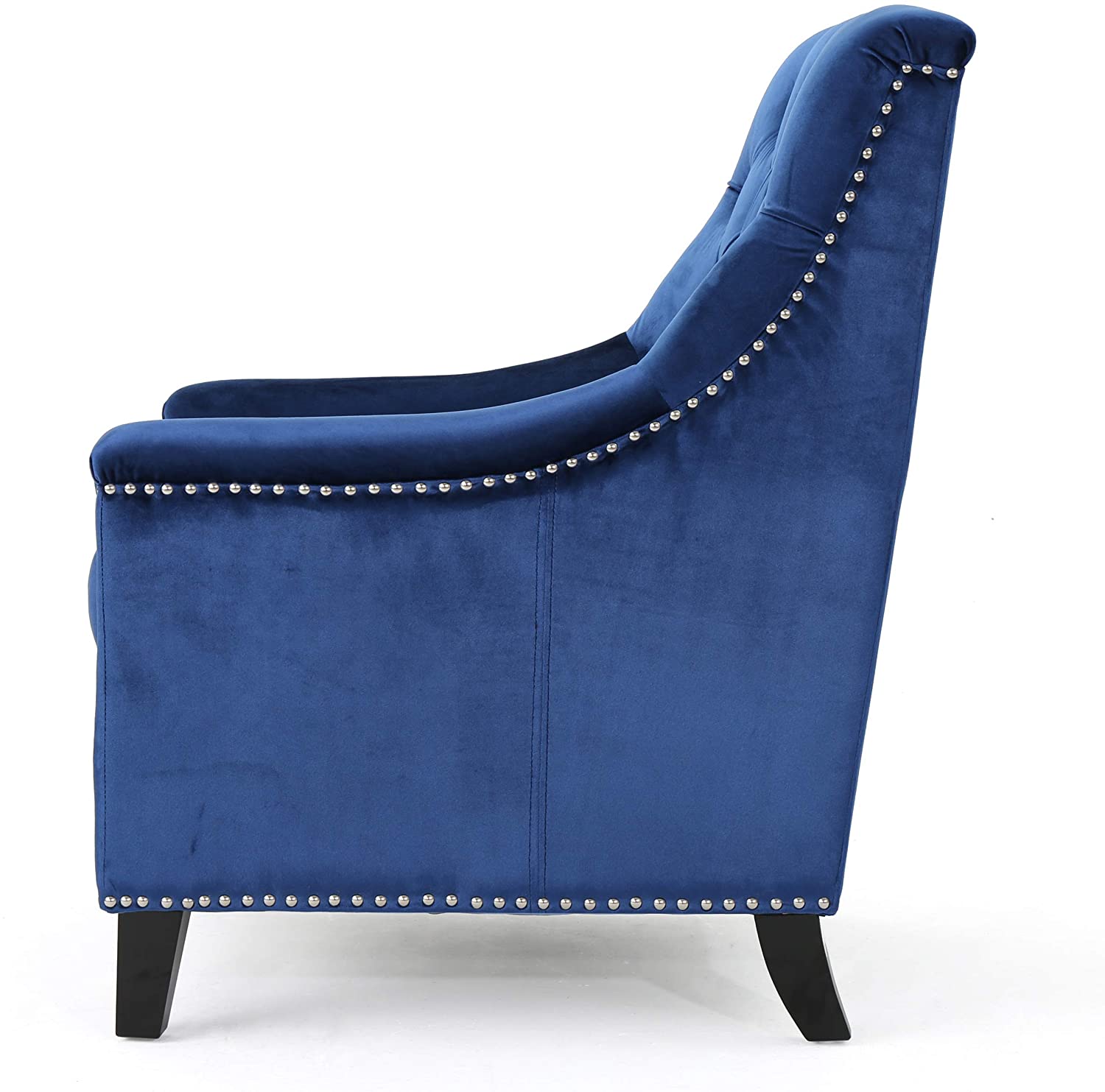 Tufted Back New Velvet Club Chair (Navy Blue
