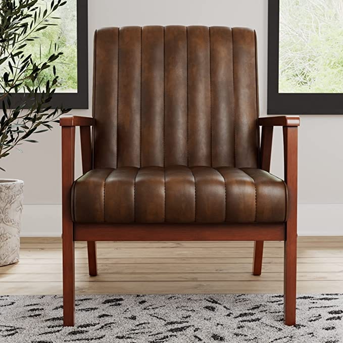 Wooden Arm Accent Chair for Living Room-Real Wood-Modern Channeled Tufting