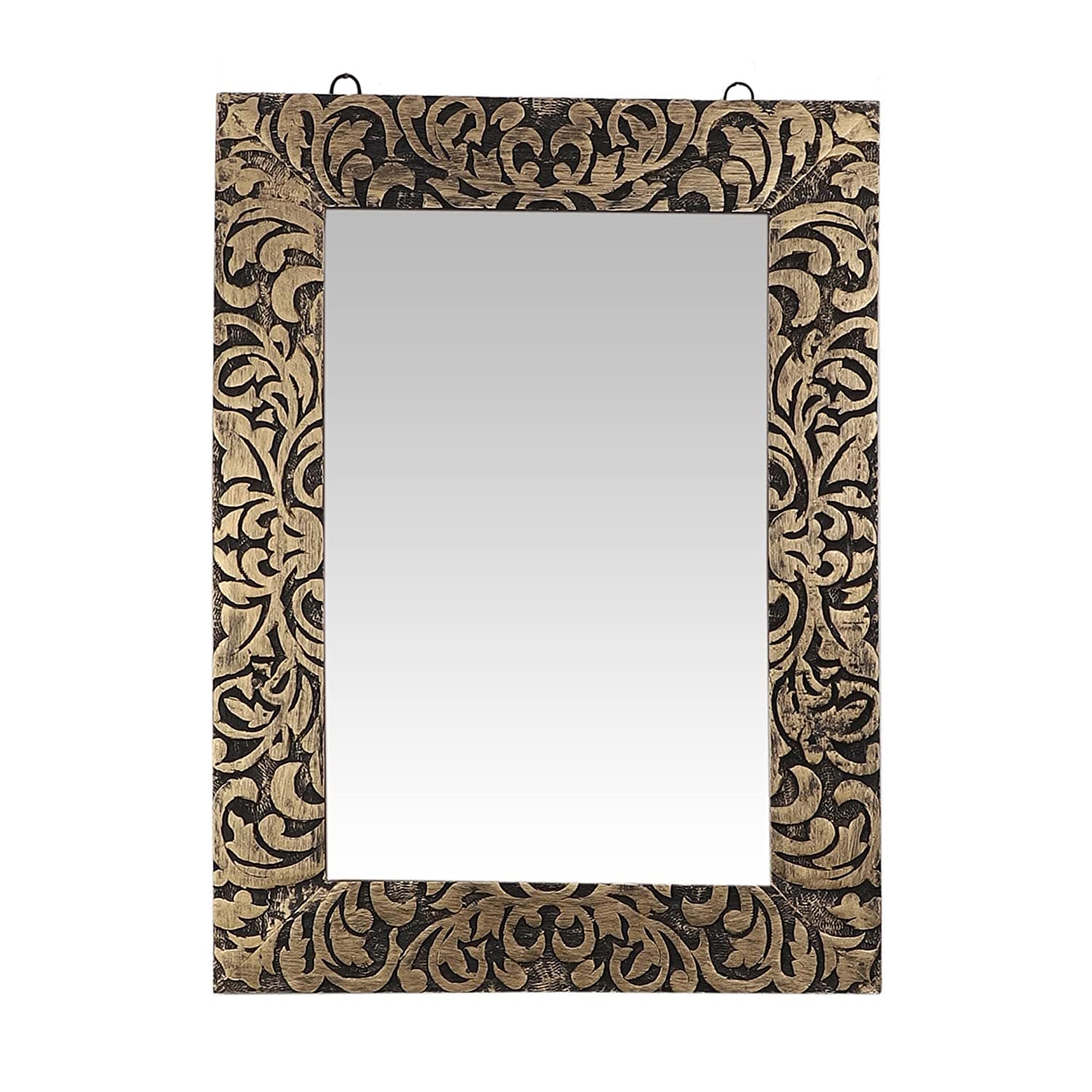 Wood Handcrafted Wall Mirror for Bedroom, Home Decor, Living Room, Bathroom, 59 X 43 2.5 Cm (Gold)