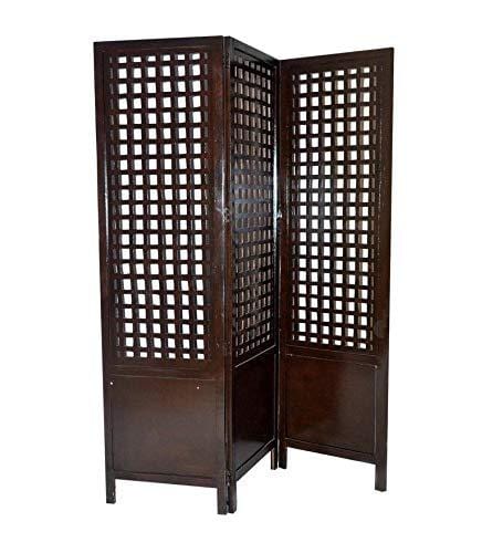 Solid Wood 3 Panel Room Wooden Partition (Brown) for Living Room