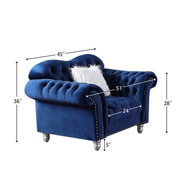 Velvet Living Room Chair Luxury Chesterfield Tufted Camel Back Armchair, Blue