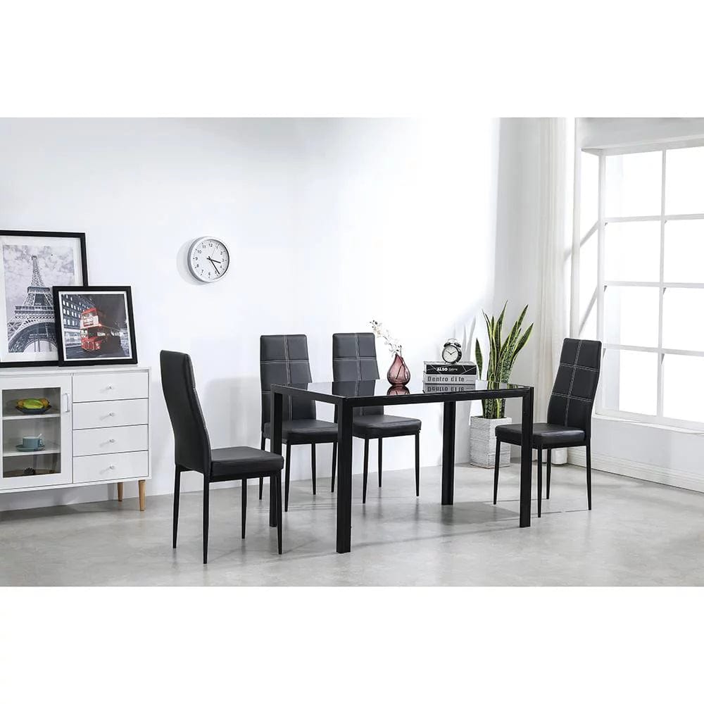 5 Piece Dining Room Table Set,4 Chairs,Glass Table Breakfast Furniture