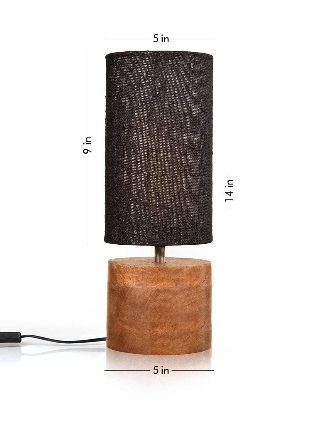 Wooden Log Table Lamp with Black Jute Shade
