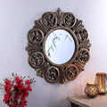 Decorative Hand Crafted Engineered Wooden Round Wall Mount Mirror Frame in Antique Gold Finish (Model: TUS-MR-50, Gold, Medium, 24 x24)
