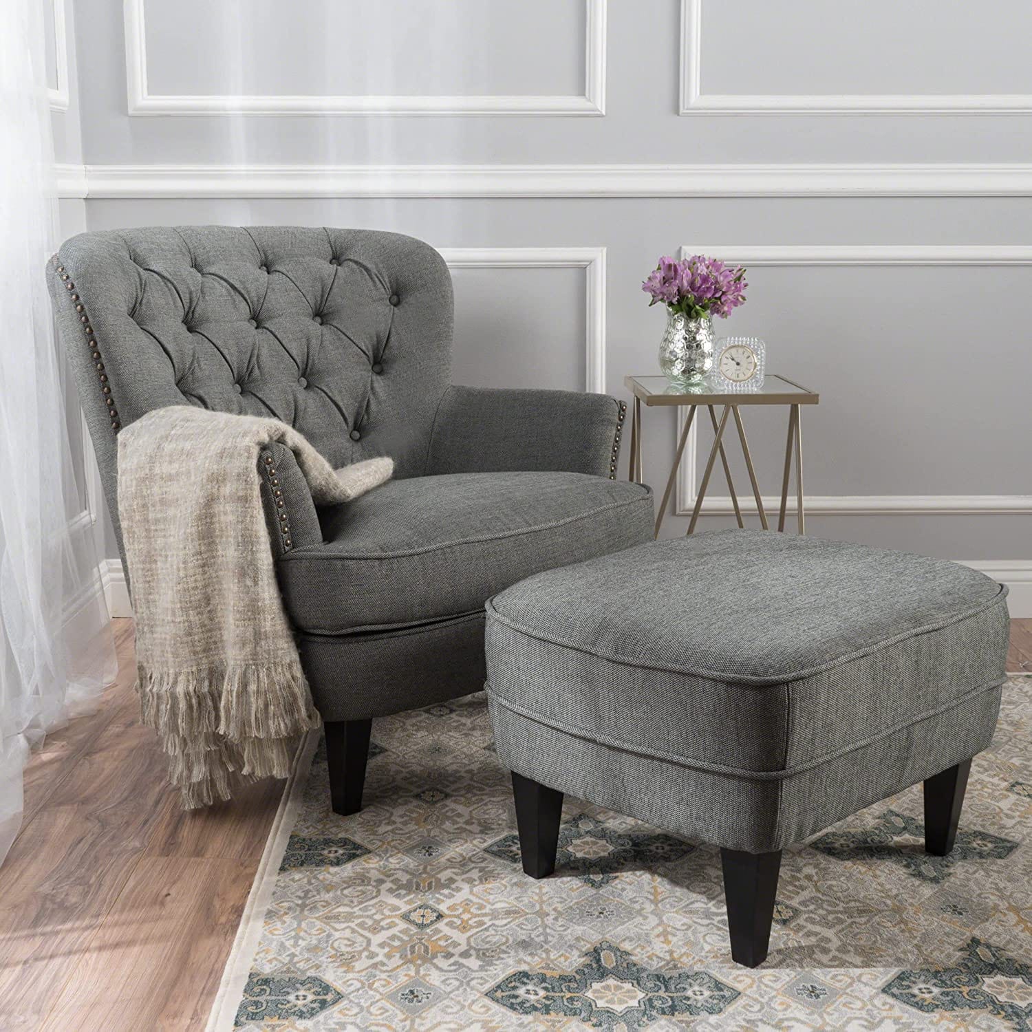 Tafton Fabric Club Chair and Ottoman  Grey