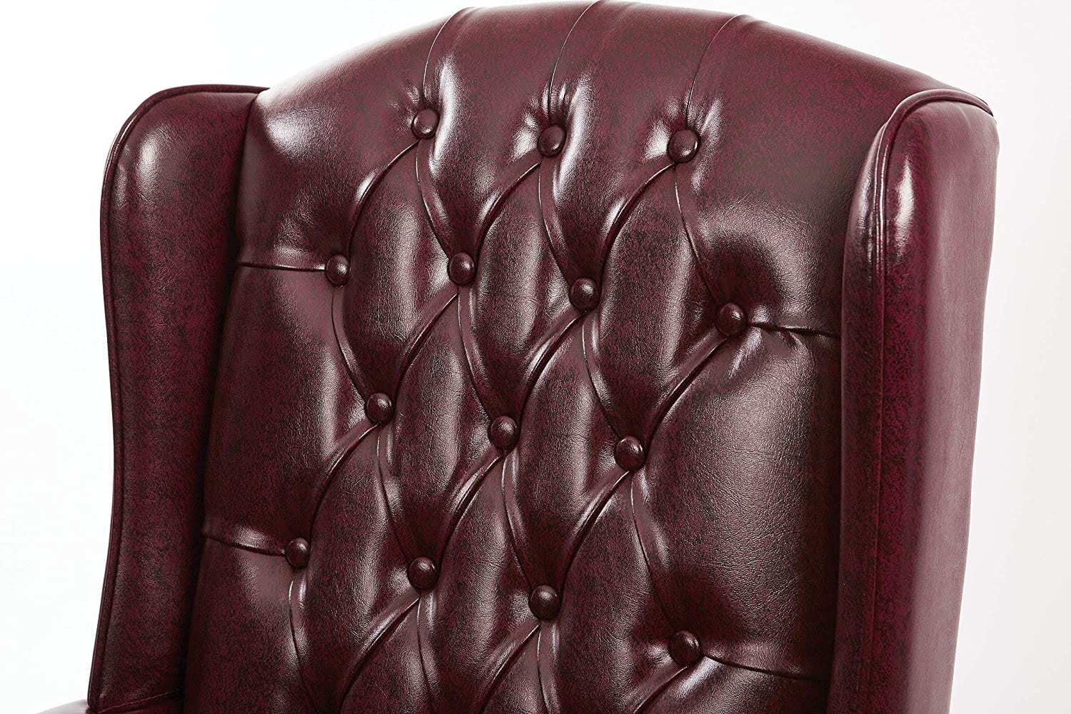Tufted High Back Traditional Queen Anne Style Chair with Nailhead Accents and Mahogany Finish Legs