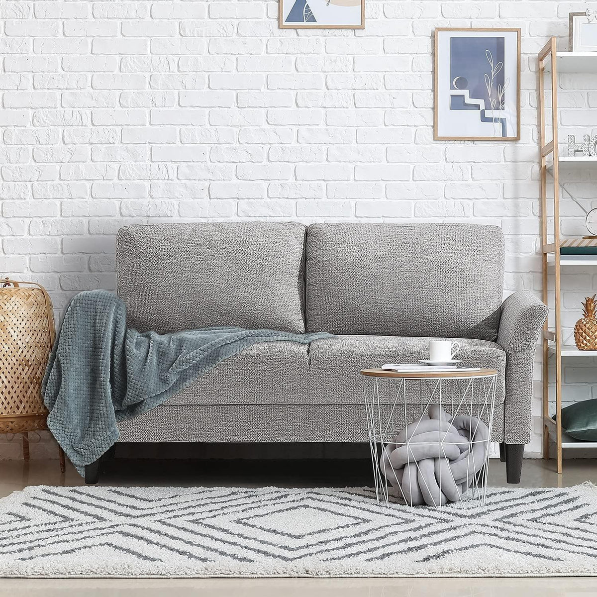 91_g5ygZsuL._AC_SL1500.jpg Zinus Classic Sofa 2 Seater Loveseat Fabric Chair Lounge Couch in Soft Grey - Image 1