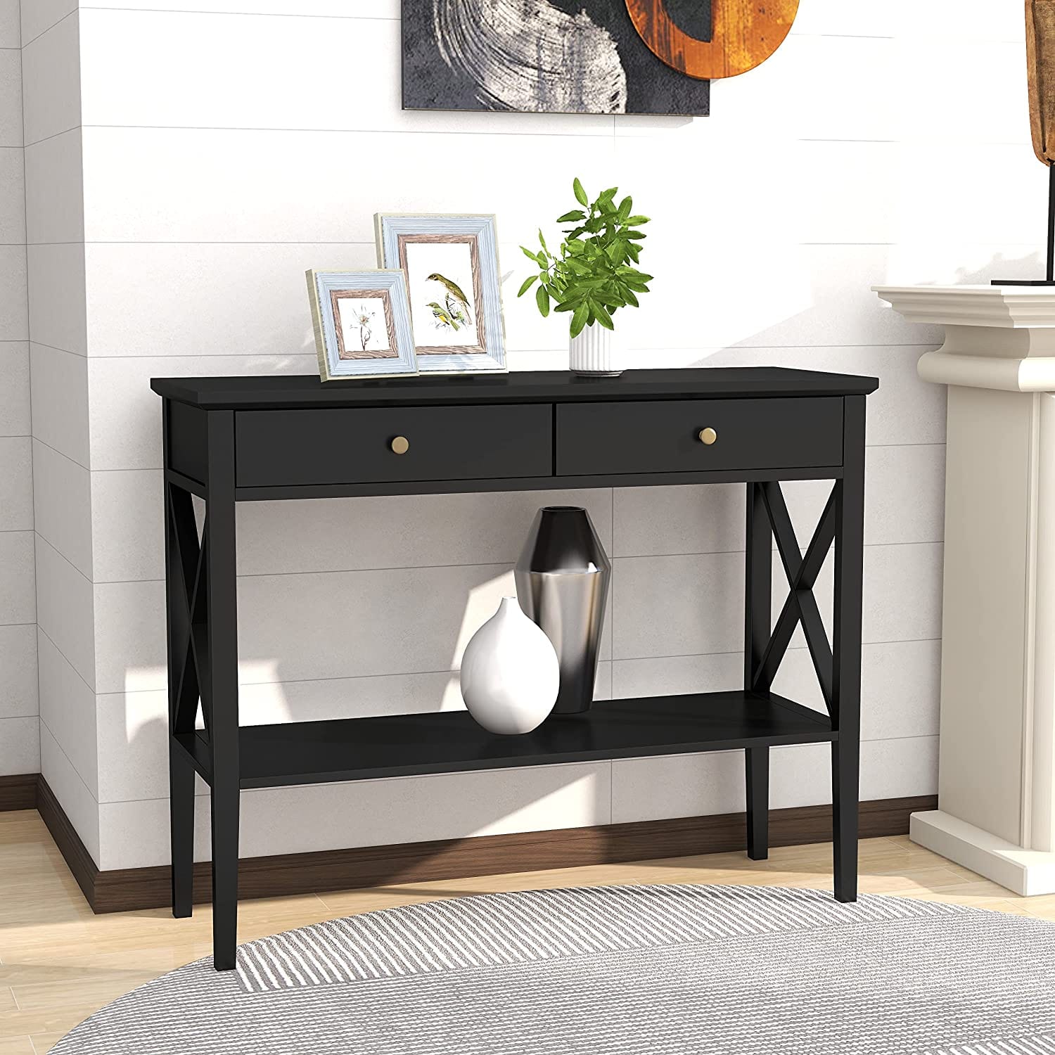 Console Table with 2 Drawers, Sofa Table Narrow for Entryway,