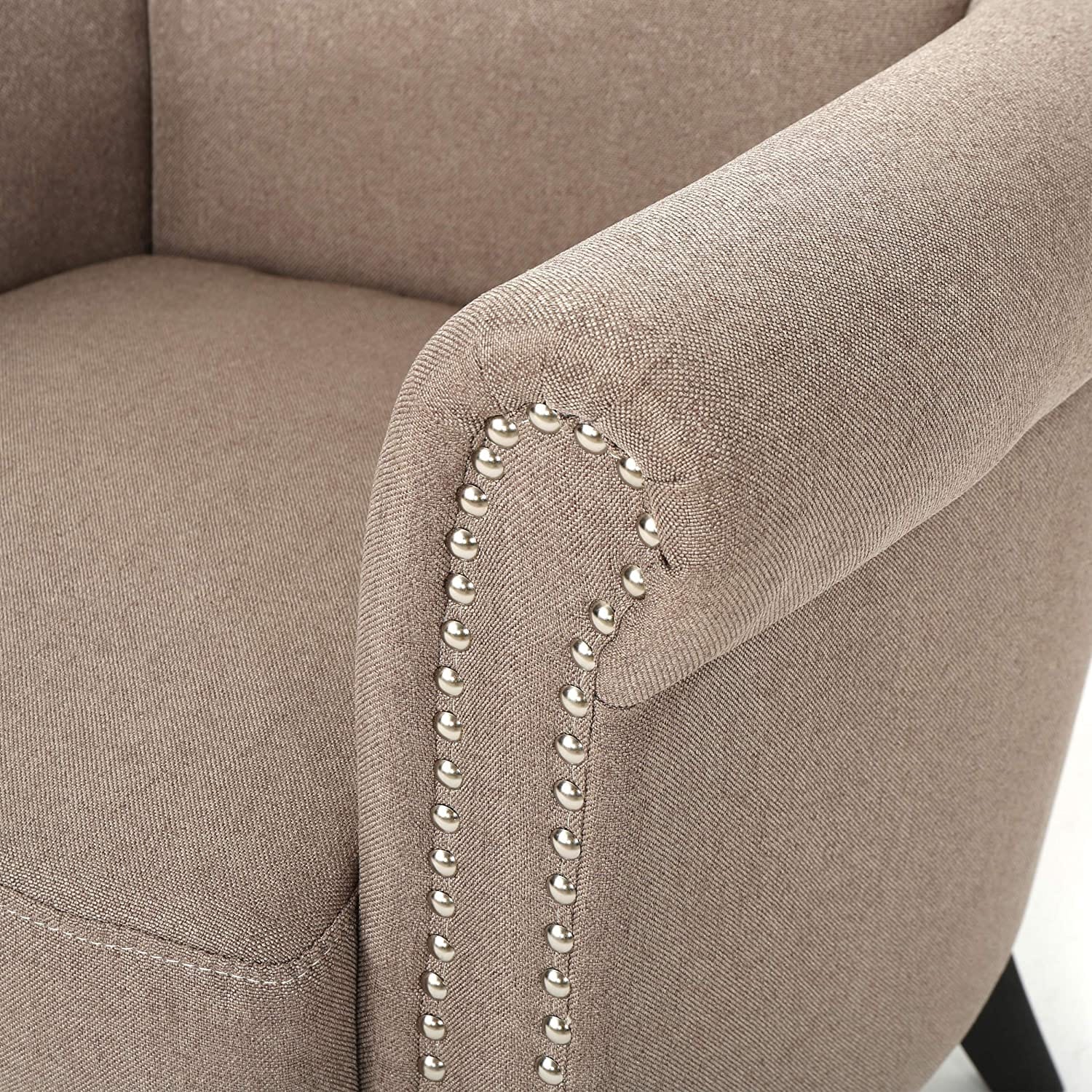 Brice Vintage Scroll Arm Studded Fabric Club Chair