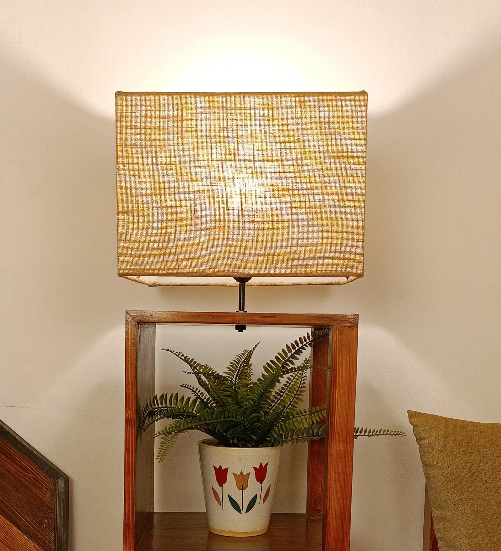 Agnes Wooden Floor Lamp with Brown Base and Jute Fabric Lampshade (BULB NOT INCLUDED)