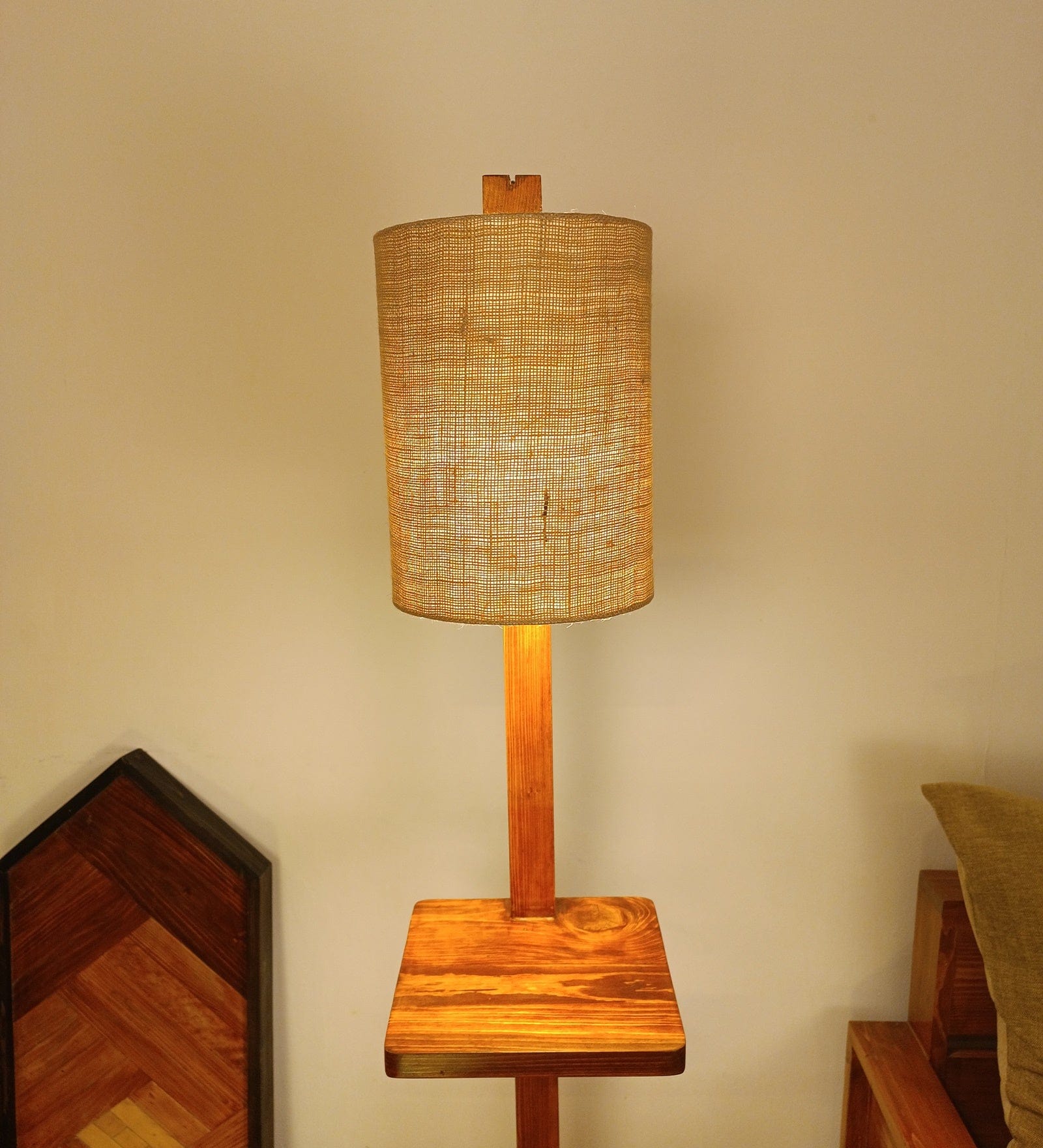 Andre Wooden Floor Lamp with Brown Base and Jute Fabric Lampshade (BULB NOT INCLUDED)