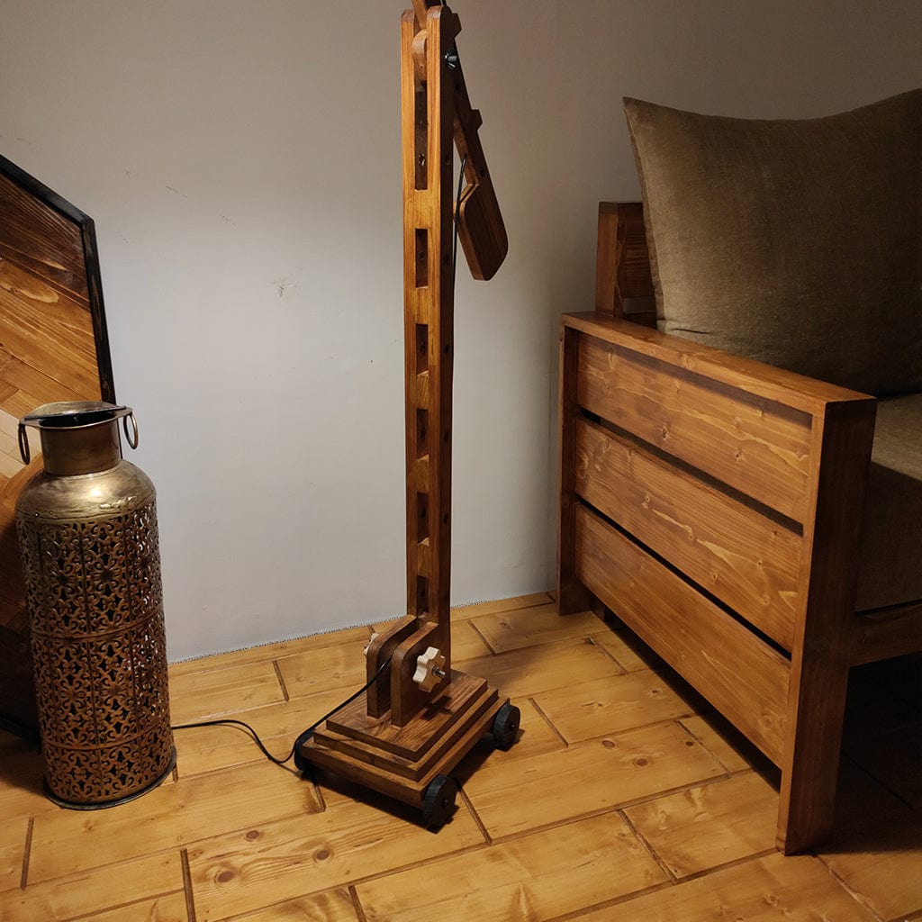 Angler Wooden Floor Lamp with Brown Base and Jute Fabric Lampshade (BULB NOT INCLUDED)