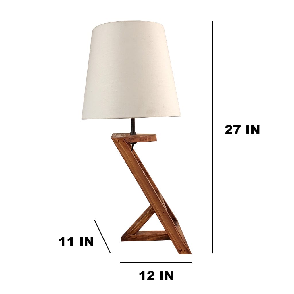Angular Wooden Table Lamp with Brown Base and Premium White Fabric Lampshade (BULB NOT INCLUDED)