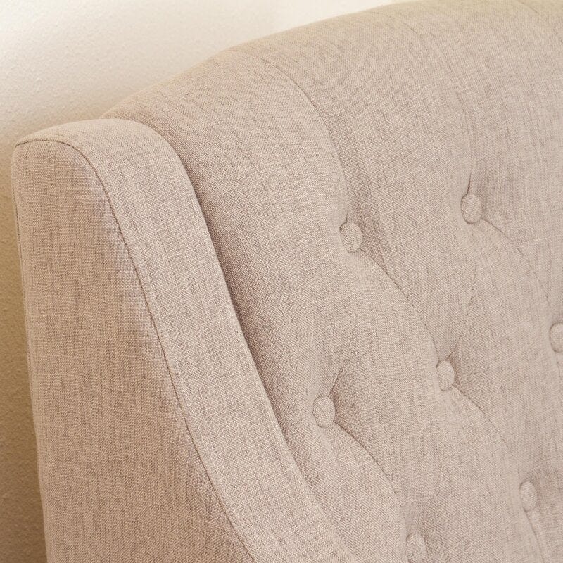 Wide Tufted Linen Armchair and Ottoman