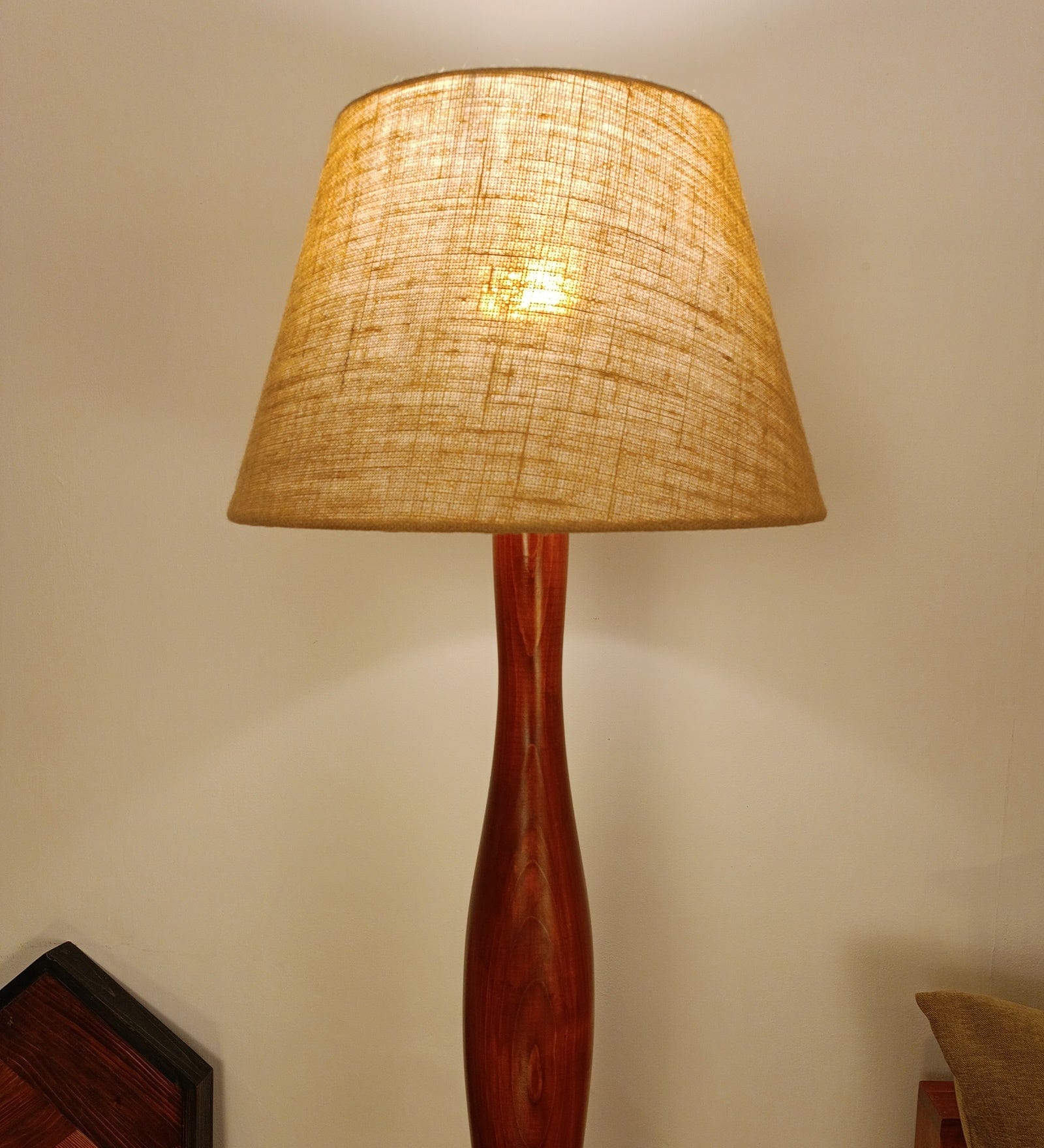 Aristro Wooden Floor Lamp with Brown Base and Jute Fabric Lampshade (BULB NOT INCLUDED)
