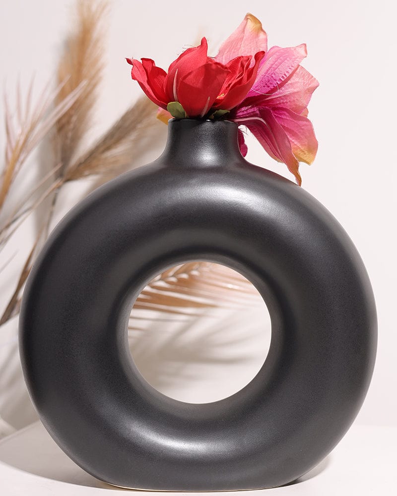 Black Pipe Shape Ceramic Pot Planter For Indoor, Home Decor- Big Pot (Pack of 1)