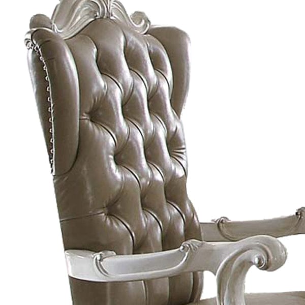Wooden Antique Upholstered  Arm Chair White And Gray