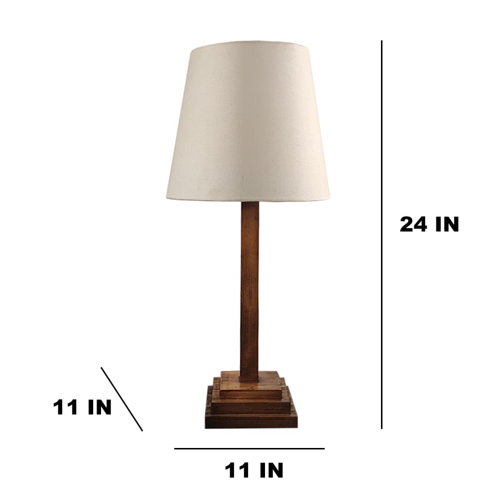 Babel Wooden Table Lamp with Brown Base and Premium White Fabric Lampshade (BULB NOT INCLUDED)