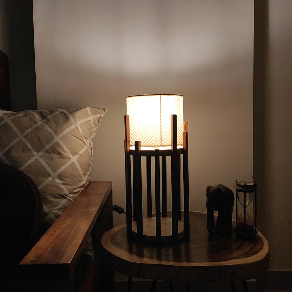 Bastian Wooden Table Lamp with Brown Base and Premium White Fabric Lampshade (BULB NOT INCLUDED)