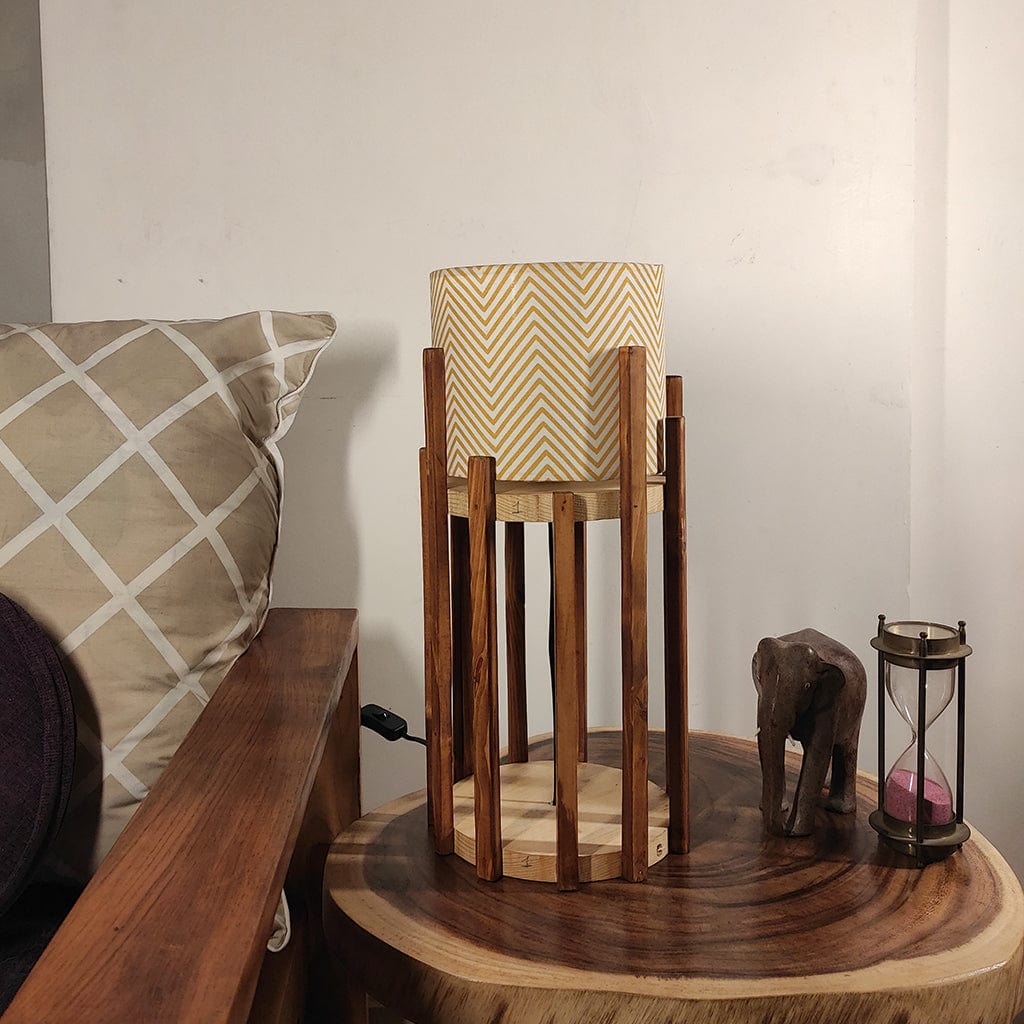 Bastian Wooden Table Lamp with Brown Base and Premium White Fabric Lampshade (BULB NOT INCLUDED)