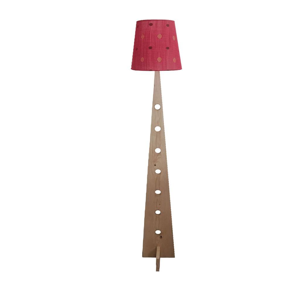 Bevel Wooden Floor Lamp with Beige Base and Red Printed Fabric Lampshade - Ouch Cart 