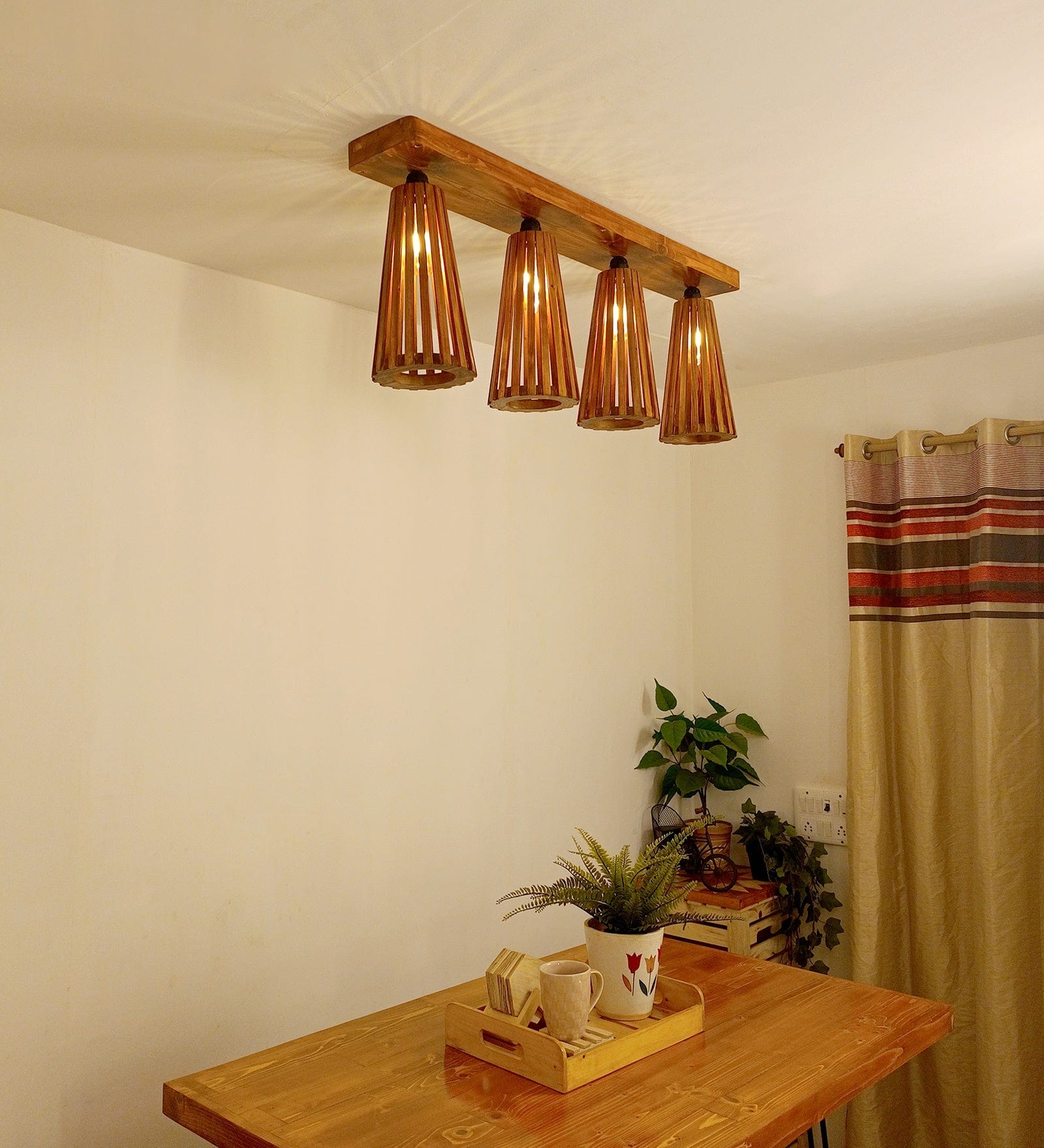 Billet Brown Wooden 4 Series Ceiling Lamp (BULB NOT INCLUDED)