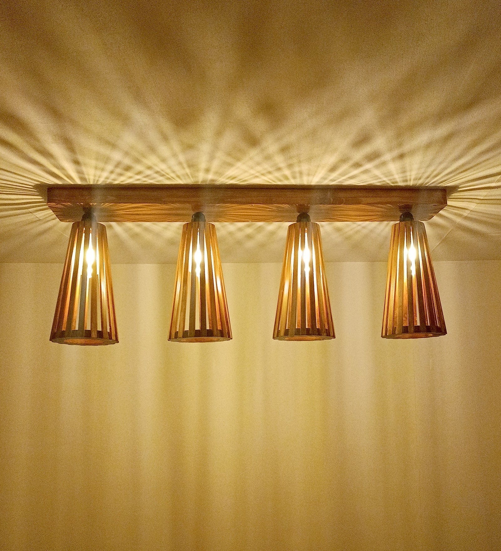 Billet Brown Wooden 4 Series Ceiling Lamp (BULB NOT INCLUDED)