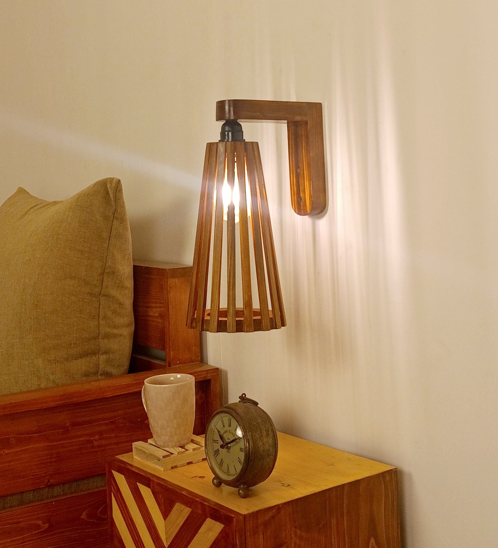 Billet Brown Wooden Wall Light (BULB NOT INCLUDED)