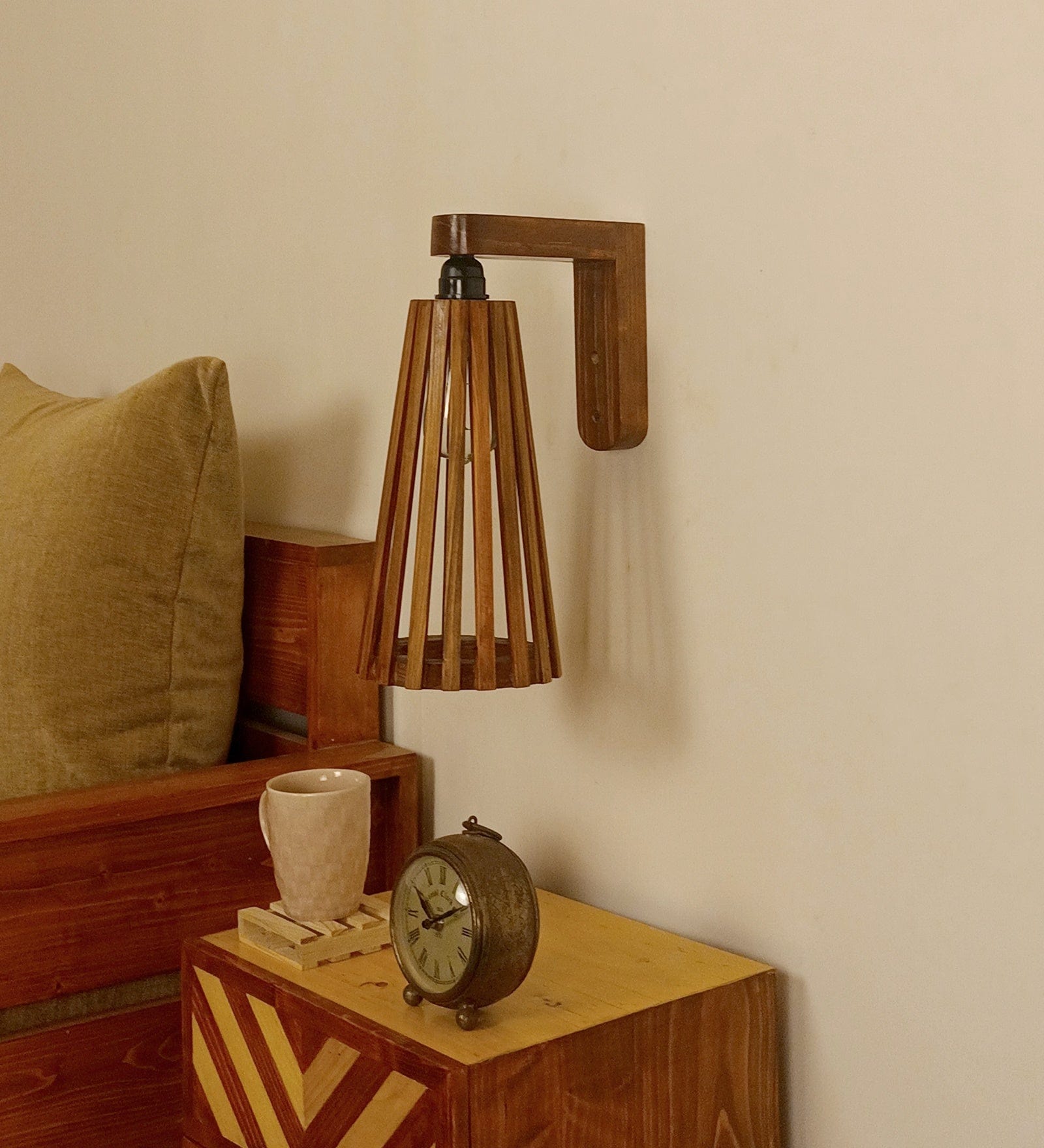 Billet Brown Wooden Wall Light (BULB NOT INCLUDED)