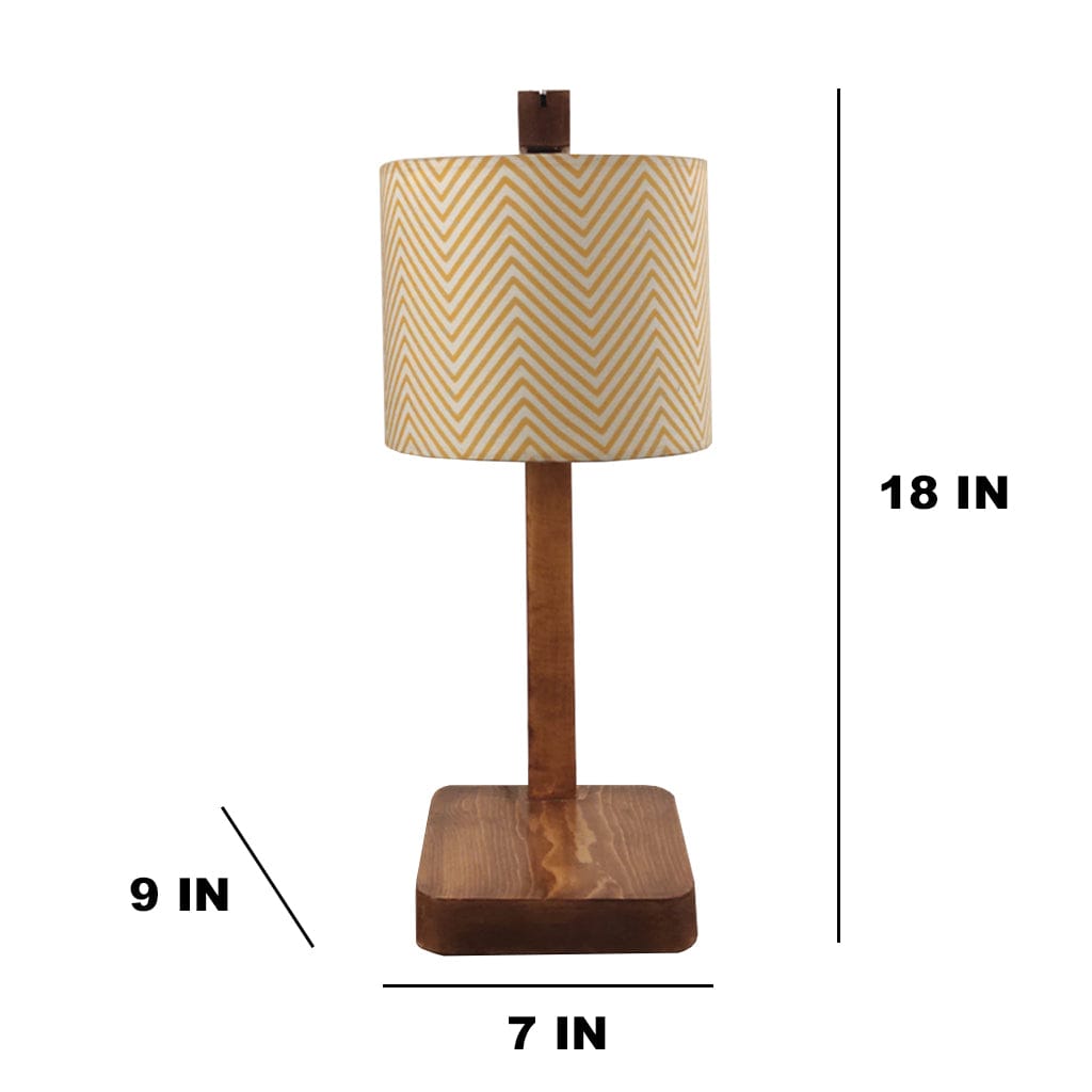 Elementary Wooden Table Lamp with Brown Base and Premium Yellow Fabric Lampshade (BULB NOT INCLUDED)