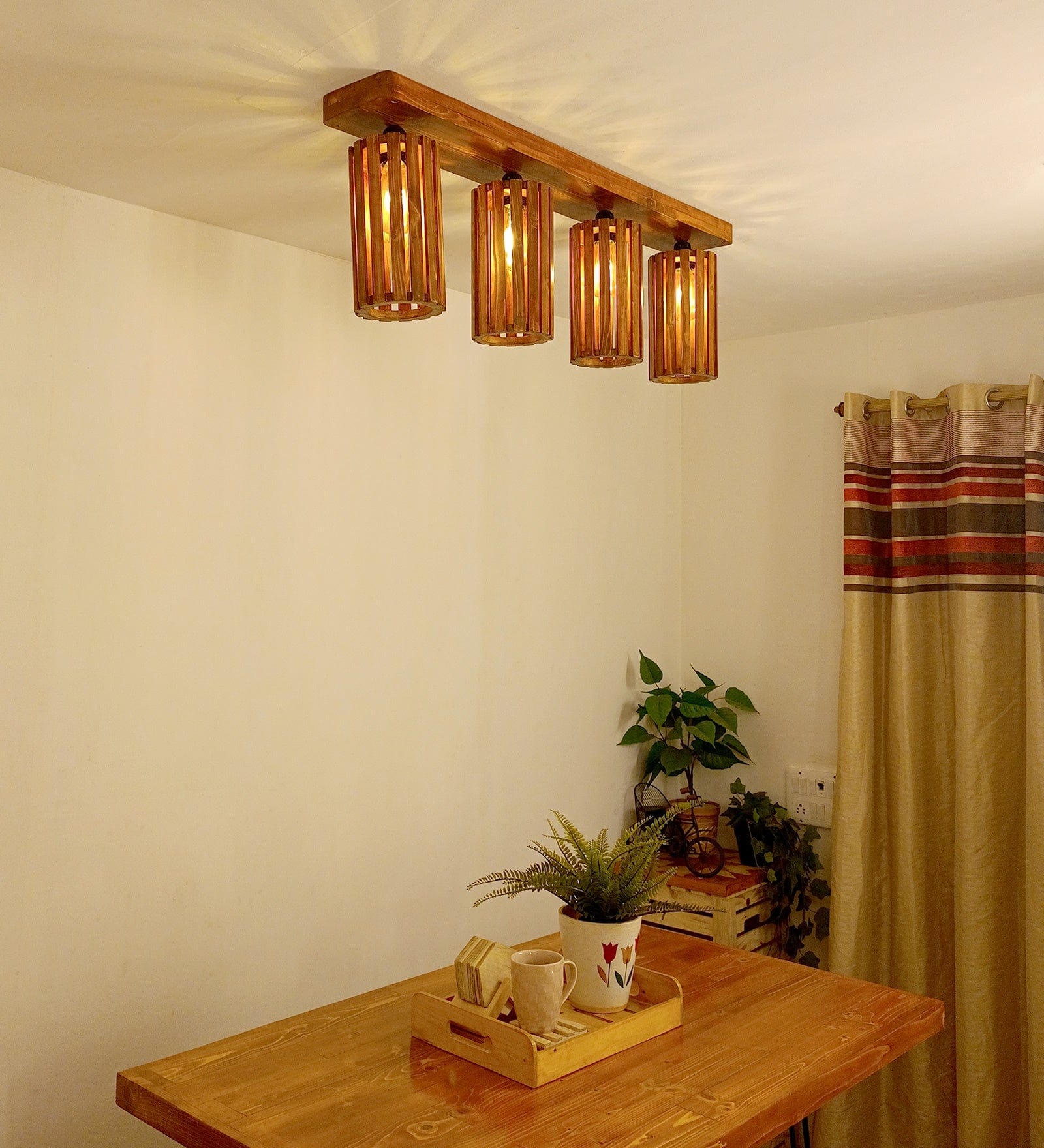 Casa Brown Wooden 4 Series Ceiling Lamp (BULB NOT INCLUDED)