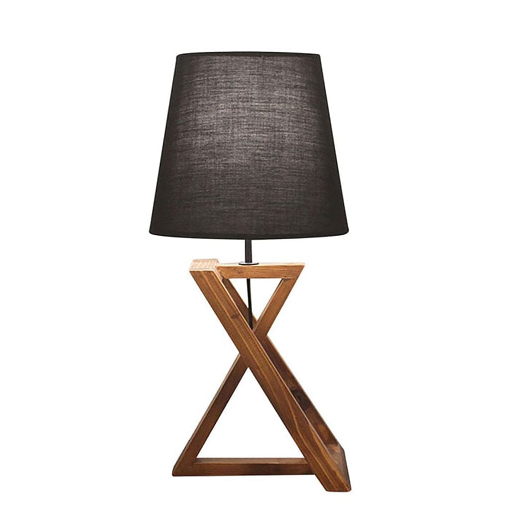 Catapult Brown Wooden Table Lamp with Black Fabric Lampshade (BULB NOT INCLUDED)