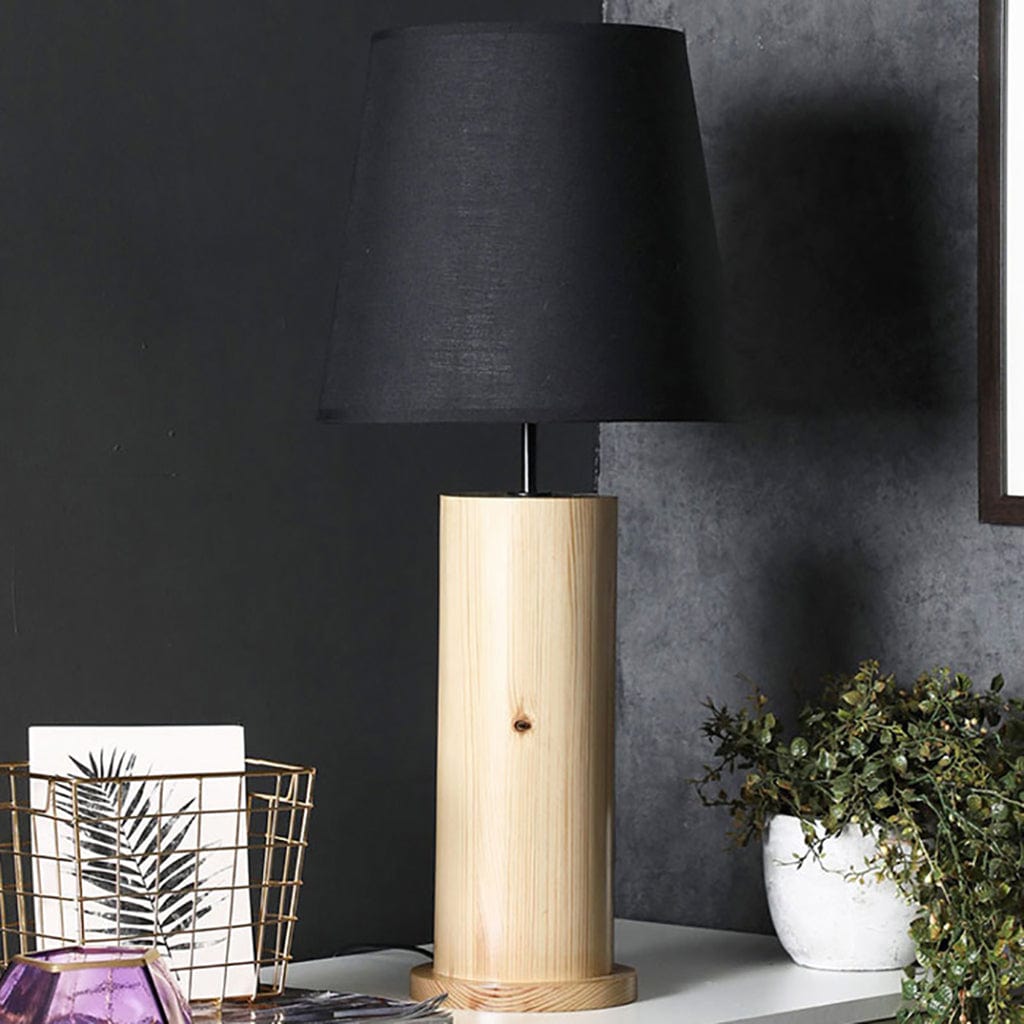 Cedar Beige Wooden Table Lamp with Black Fabric Lampshade