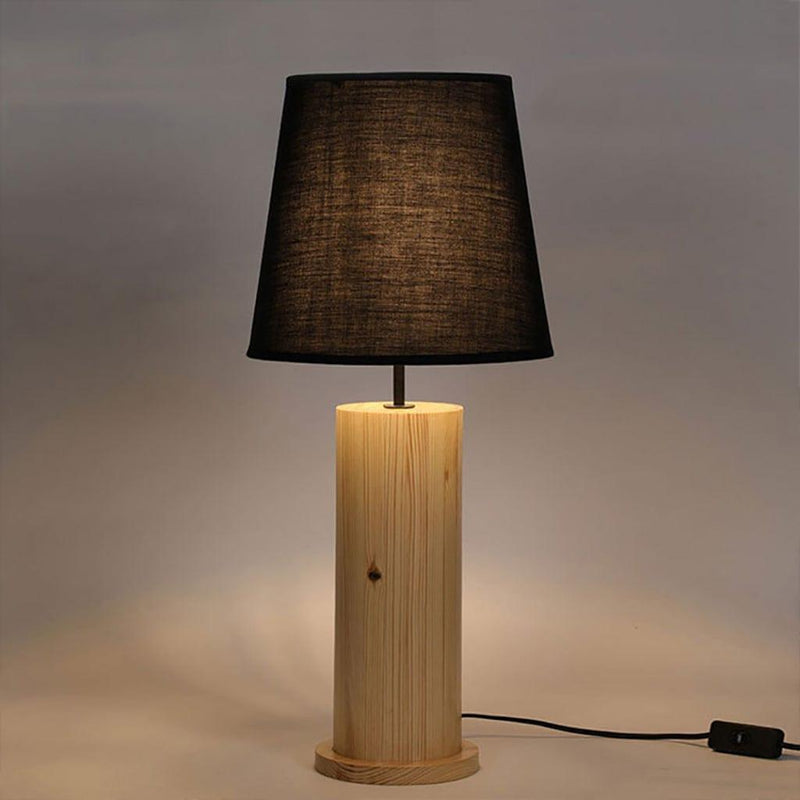 Cedar-Beige-Wooden-Table-Lamp-3.jpg Blender Brown Wooden Table Lamp with White Fabric Lampshade - Image 1