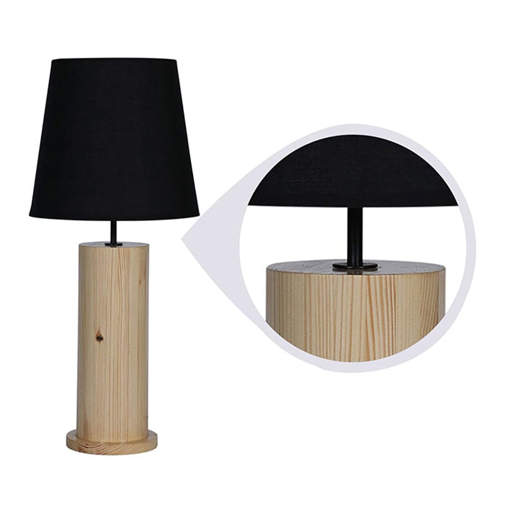 Cedar Beige Wooden Table Lamp with Black Fabric Lampshade