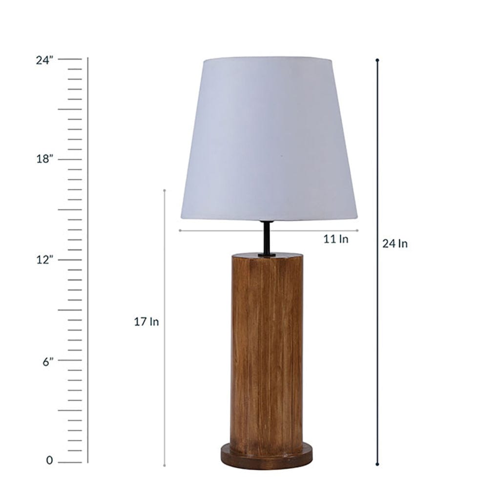 Cedar Brown Wooden Table Lamp with White Fabric Lampshade (BULB NOT INCLUDED)