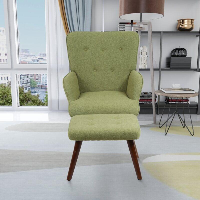 Wide Tufted Lounge Chair and Ottoman - Main Image