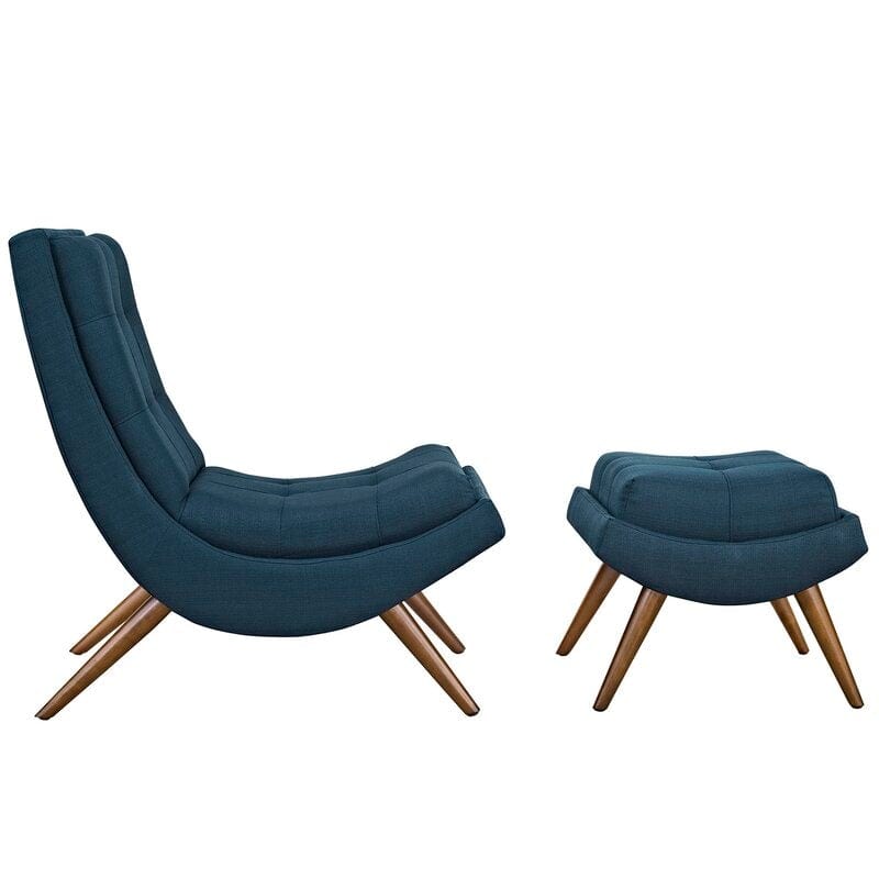 Wide Tufted Lounge Chair and Ottoman