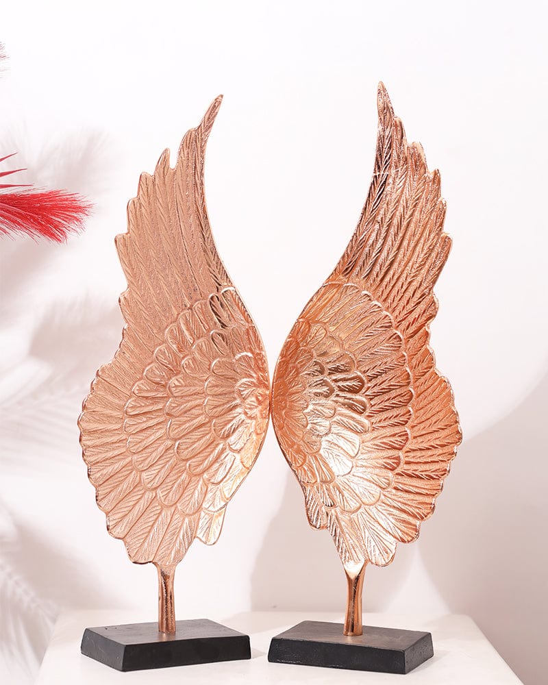 Metal Copper Color Angel Wings Table Top Showpiece (Pack Of 2) For Home Decoration, Living Room & Office