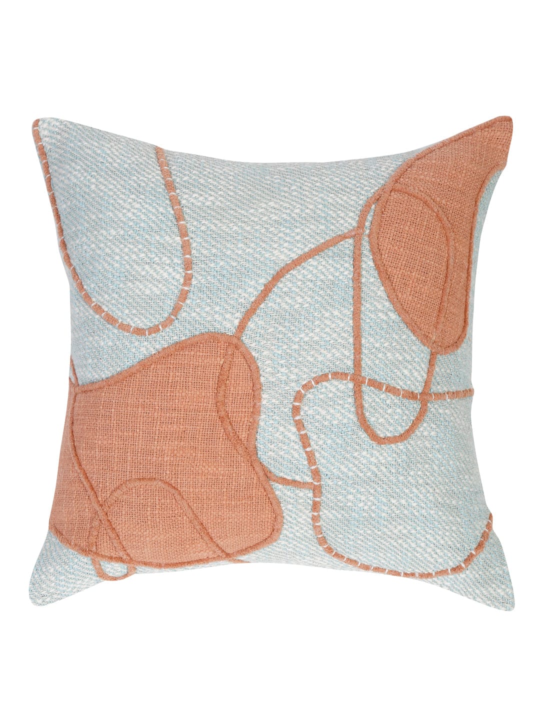 Peach-Coloured & Blue 2 Pieces Cotton Square Cushion Covers