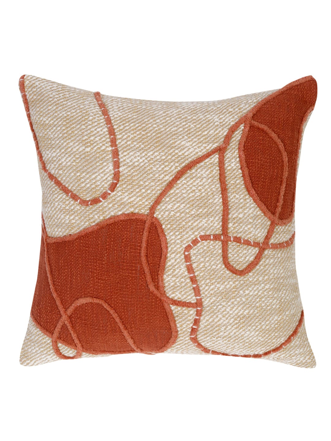 Beige & Red 2 Pieces Square Cotton Cushion Covers