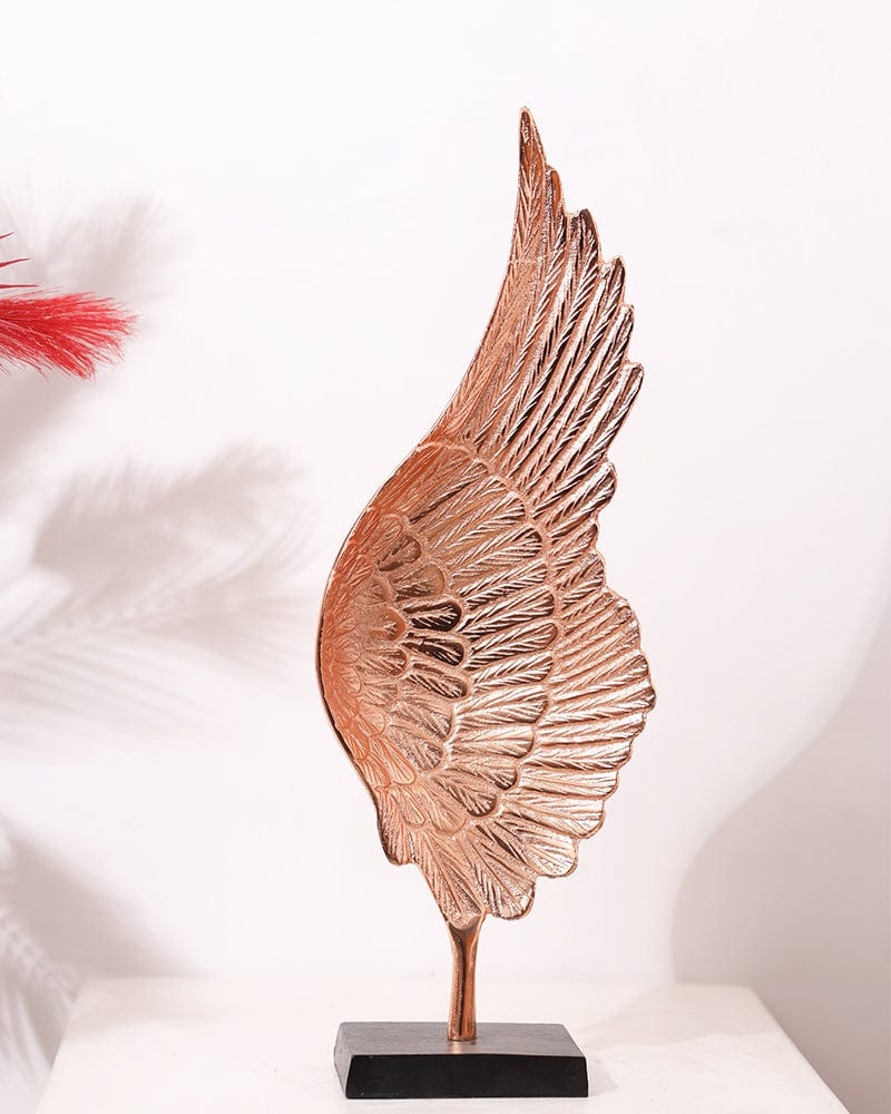 Metal Copper Color Right Angel Wings Table Top Showpiece (Pack Of 1) For Home Decoration, Living Room & Offices
